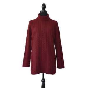 A8 Auth TSE Cashmere Turtleneck Cable Knit 100% Red Cashmere Long Sweater Size M